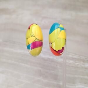 Vintage Marc Labat Clip On Earrings Stunning Large Chunky Multi Colored Retro